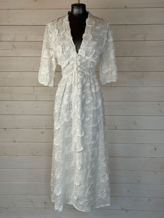 Pre-Owned Vita Grace White Floral 100% Cotton Dress Size S