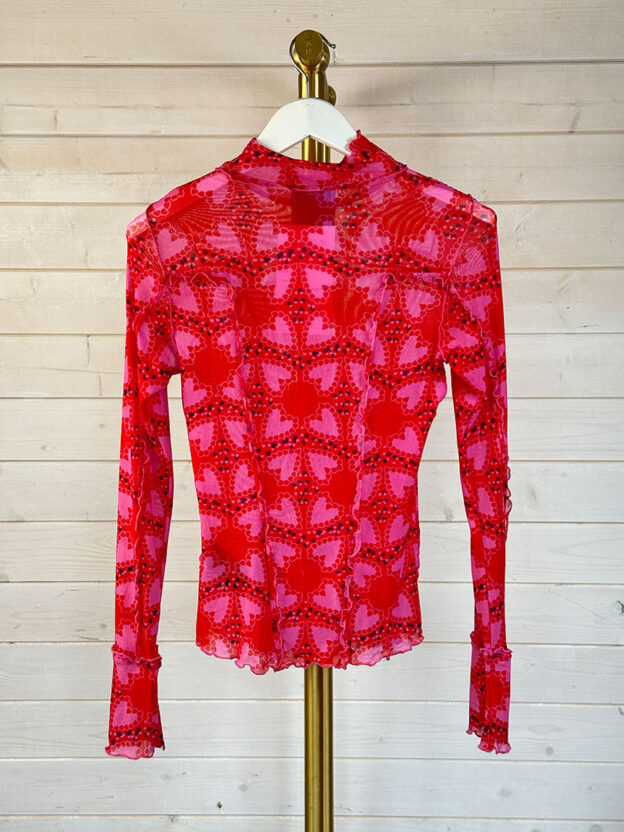 Free People Anna Sui Red & Pink Heart Patterned Top Size S - Image 2