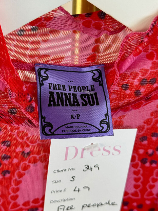 Free People Anna Sui Red & Pink Heart Patterned Top Size S - Image 3