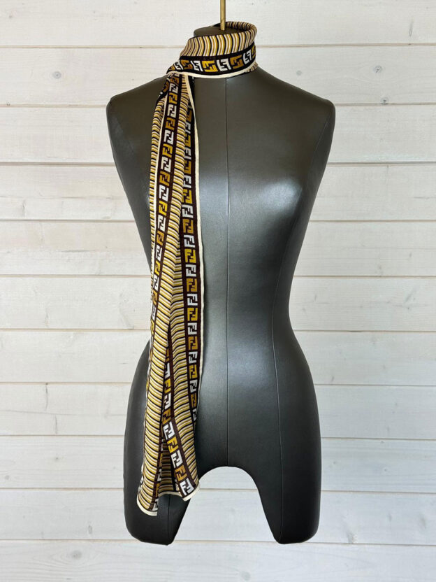 Pre-Owned Fendi Brown & Tan Silk Scarf - Image 5