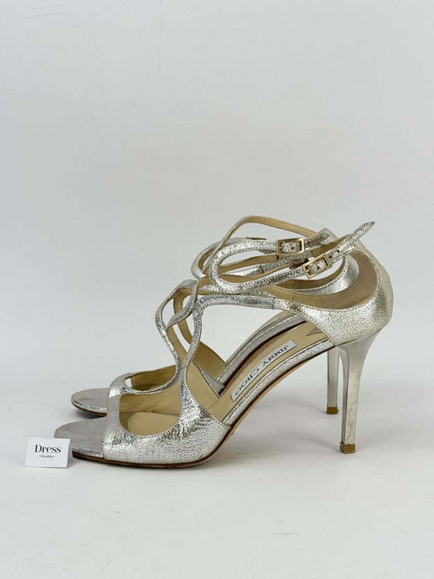 Pre-Owned Jimmy Choo Silver Leather Lance Sandals Size 38 (UK 5) Dustbag - Image 3