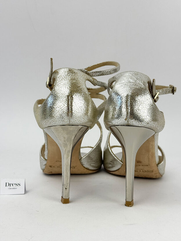 Pre-Owned Jimmy Choo Silver Leather Lance Sandals Size 38 (UK 5) Dustbag - Image 4