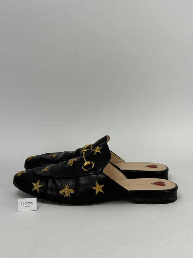Pre-Owned Gucci Bee & Star Embroidered Princetown Mules Size 38 (UK 5) - Image 3