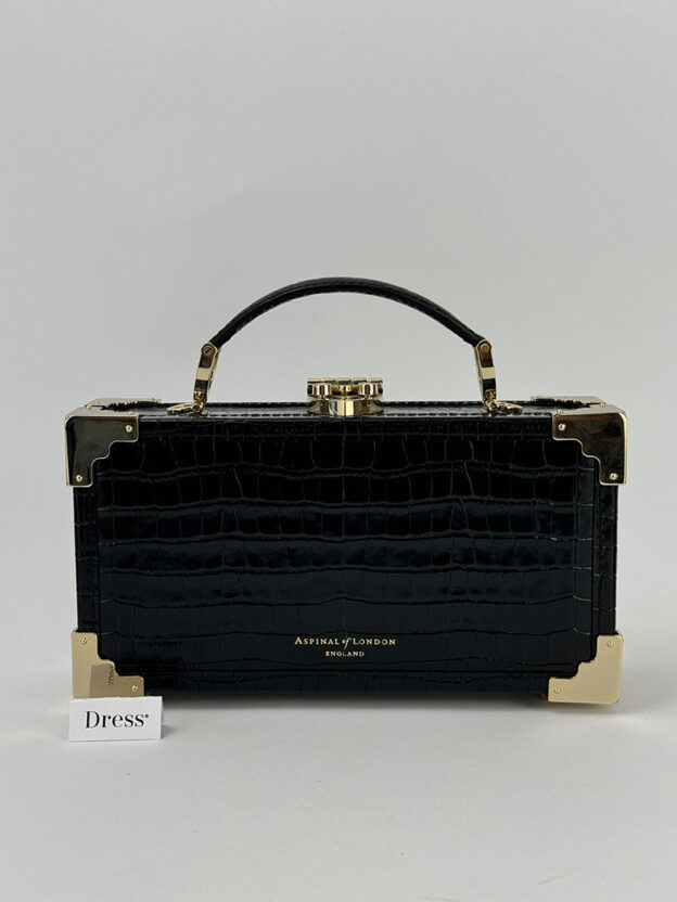 Aspinal of London Black Moc Croc Trinket Trunk Bag
