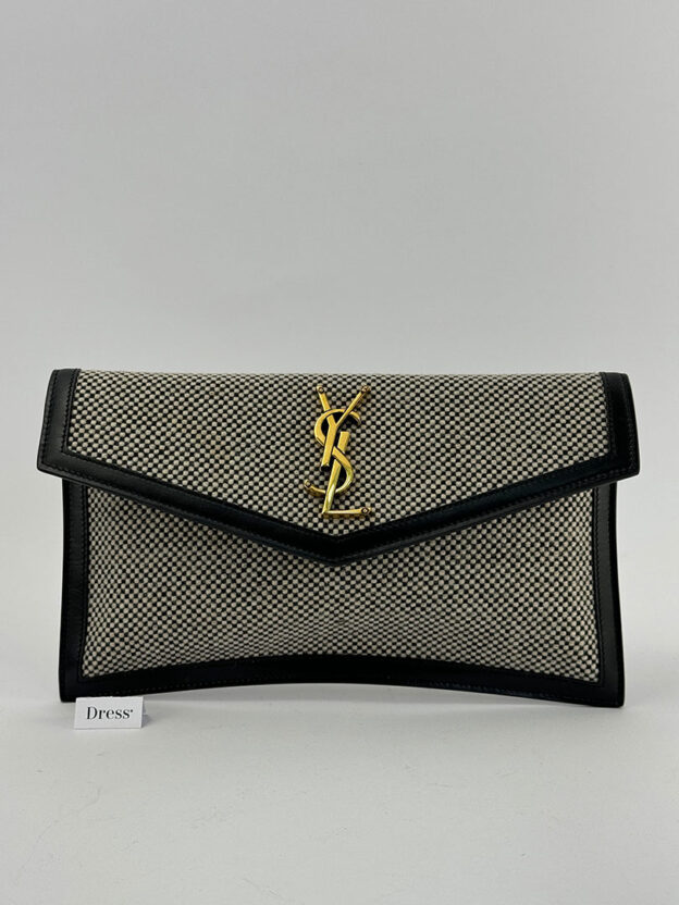 Pre-Owned YSL Uptown Pouch Black & White Clutch Bag