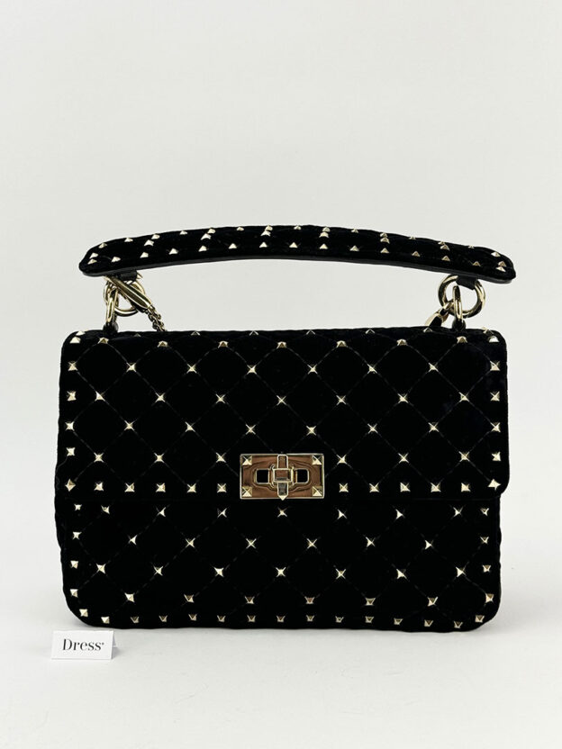 Valentino Garavani Rockstud Spike Gold & Black Velvet Bag