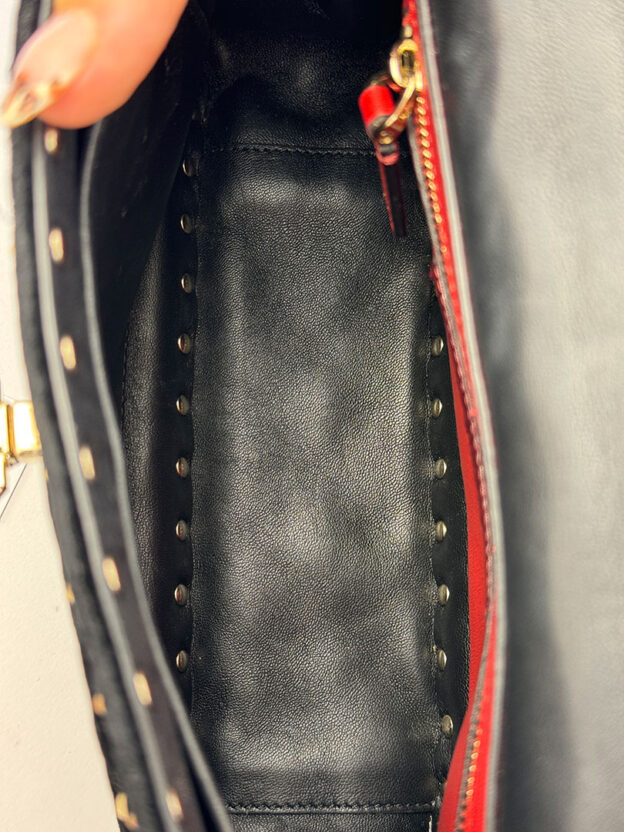 Valentino Garavani Rockstud Spike Gold & Black Velvet Bag - Image 5