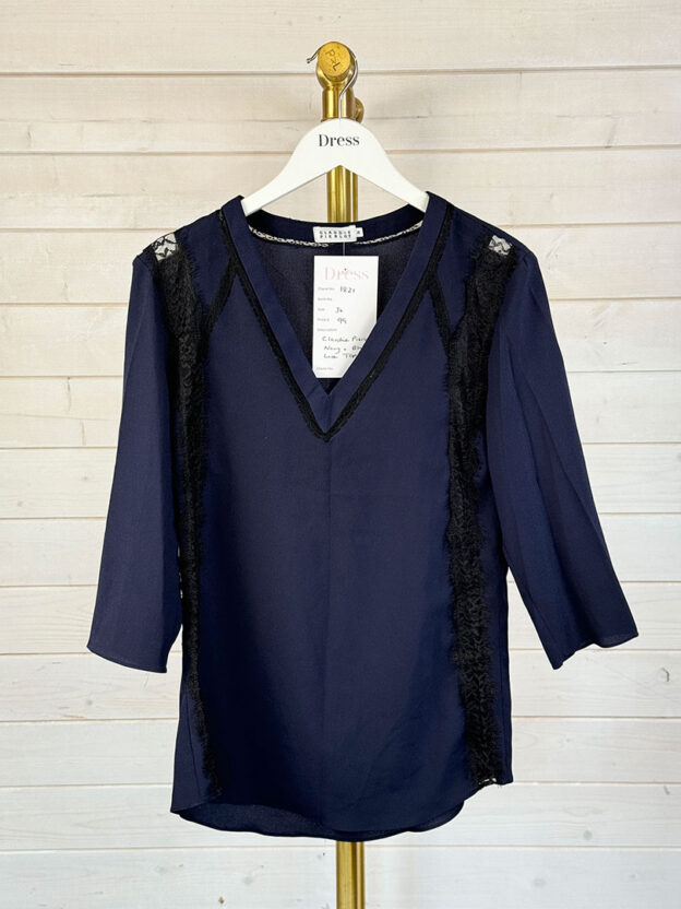 Pre-Owned Claudie Pierlot Navy & Black Lace Top Size 36 (UK 8)