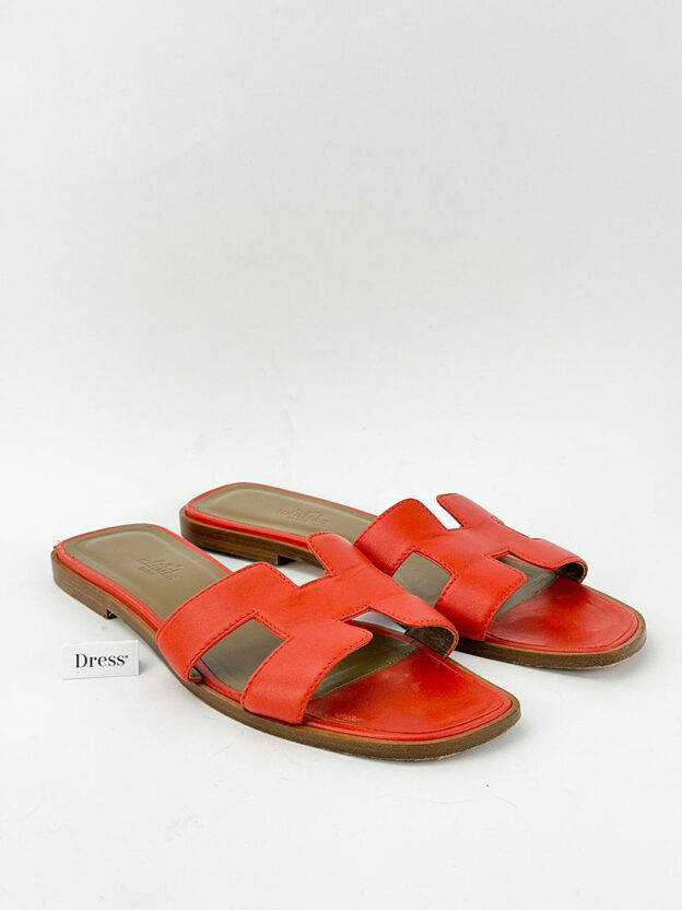 Hermes Orange Calfskin Oran Sandals Size 39 (UK 6)