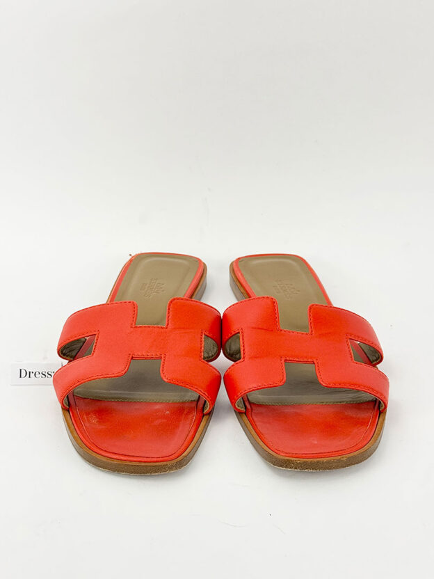 Hermes Orange Calfskin Oran Sandals Size 39 (UK 6) - Image 2