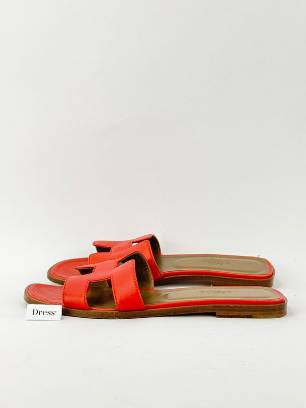 Hermes Orange Calfskin Oran Sandals Size 39 (UK 6) - Image 3