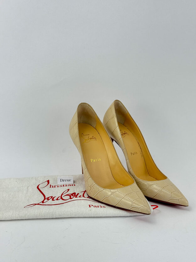 Louboutin Kate Nude Croc Embossed Leather Pumps Size 37 (UK 4) - Image 7