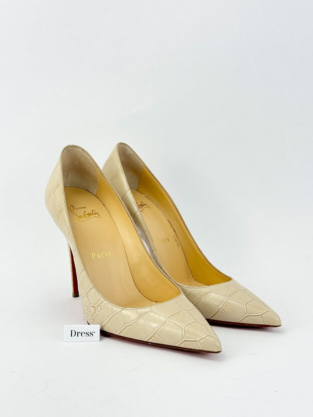 Louboutin Kate Nude Croc Embossed Leather Pumps Size 37 (UK 4)