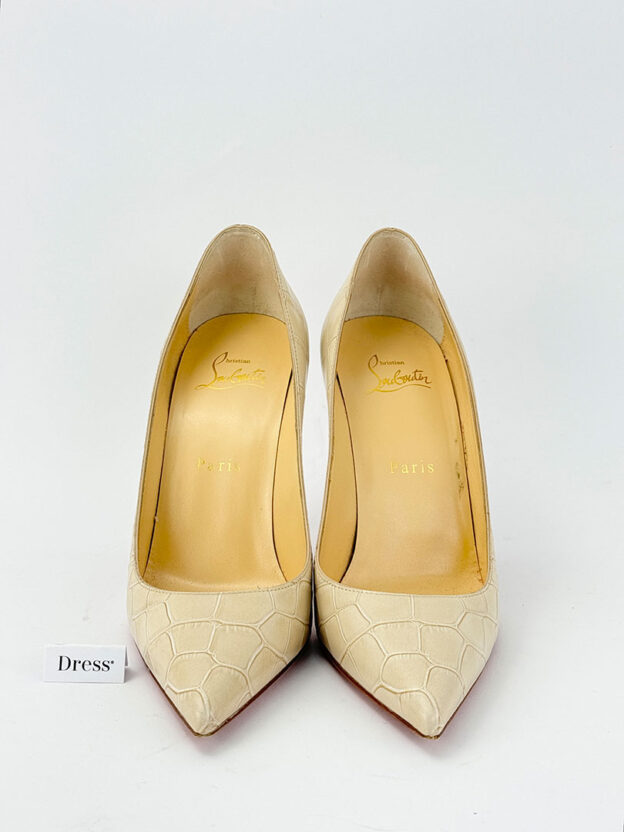 Louboutin Kate Nude Croc Embossed Leather Pumps Size 37 (UK 4) - Image 2