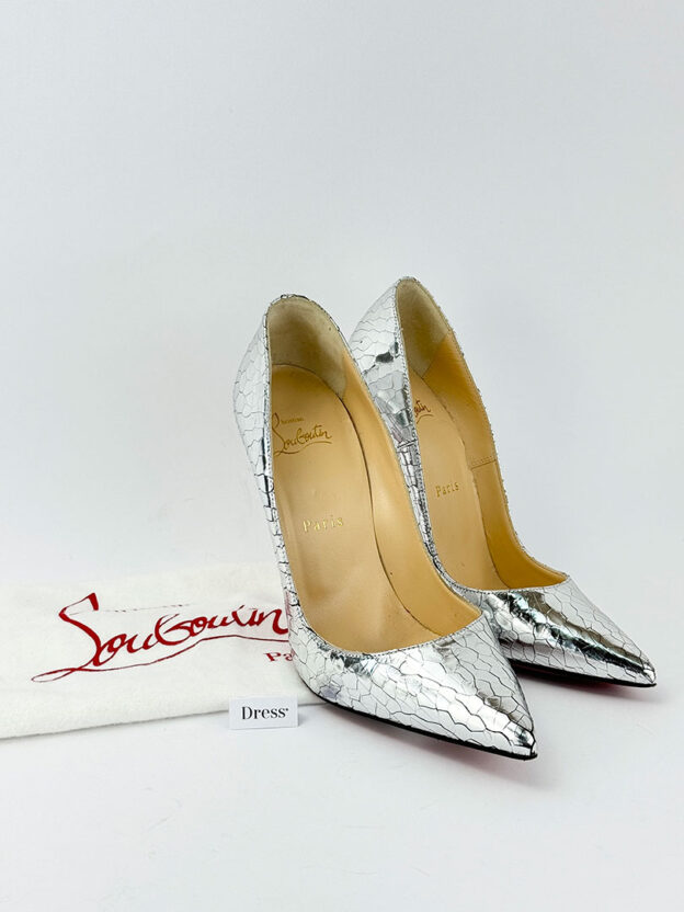 Pre-Owned Louboutin So Kate Silver Croc Embossed Leather Pumps Size 38 (UK 5) - Image 7