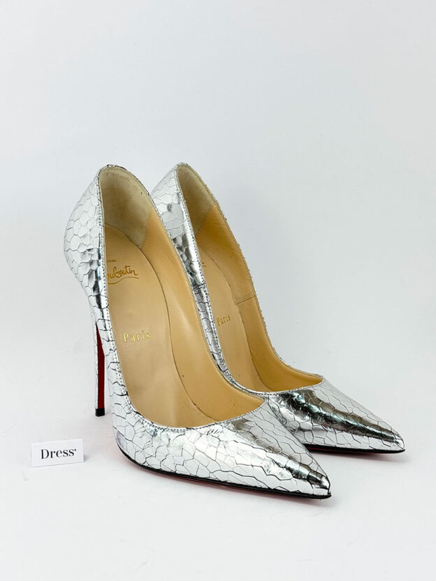 Pre-Owned Louboutin So Kate Silver Croc Embossed Leather Pumps Size 38 (UK 5)