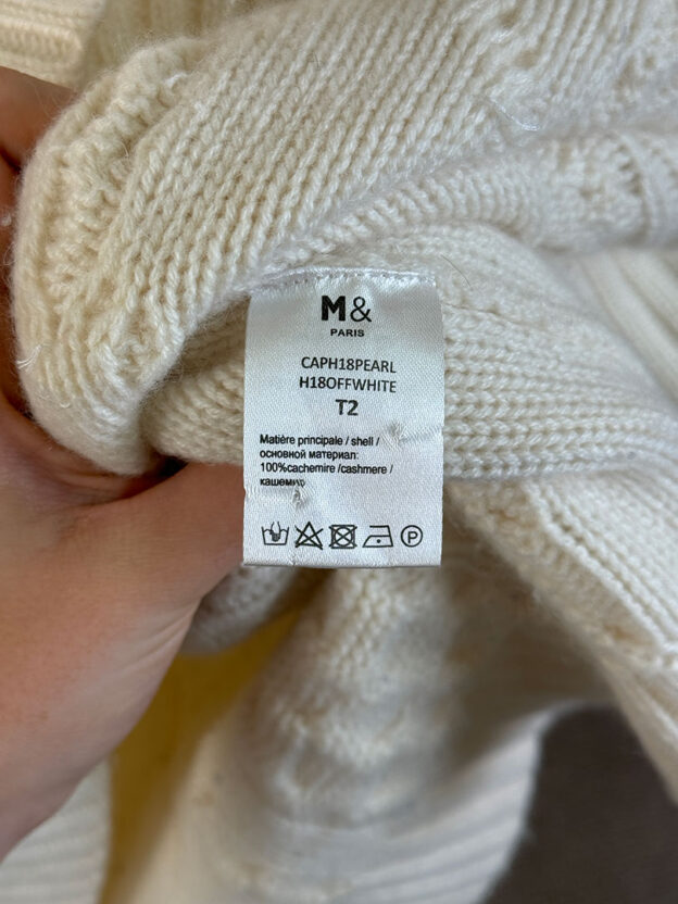 Pre-Owned M & Paris Cream Pearl Cashmere Jumper Size M-L - Image 3