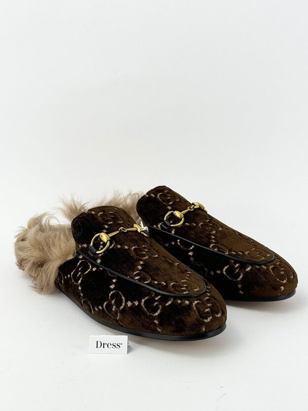Pre-Owned Gucci Princetown GG Fur Trimmed Loafers Size 39 (UK 6)