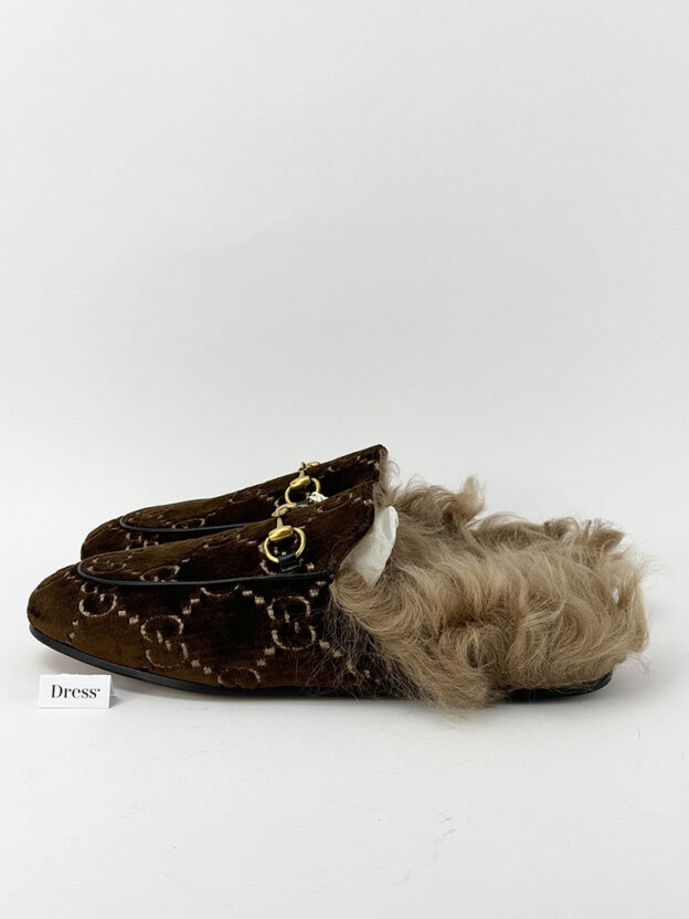 Pre-Owned Gucci Princetown GG Fur Trimmed Loafers Size 39 (UK 6) - Image 3