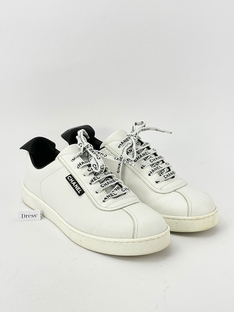 Chanel white leather sneakers discount