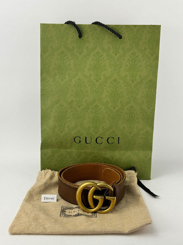Pre-Owned Gucci GG Brown Antique Brass Belt Size 32". Dustbag & Bag. - Image 2