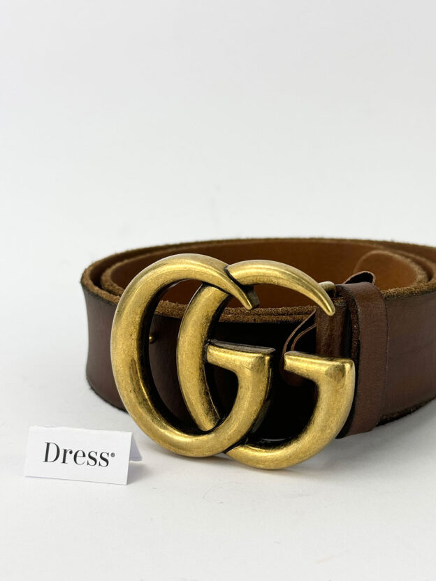 Pre-Owned Gucci GG Brown Antique Brass Belt Size 32". Dustbag & Bag. - Image 5