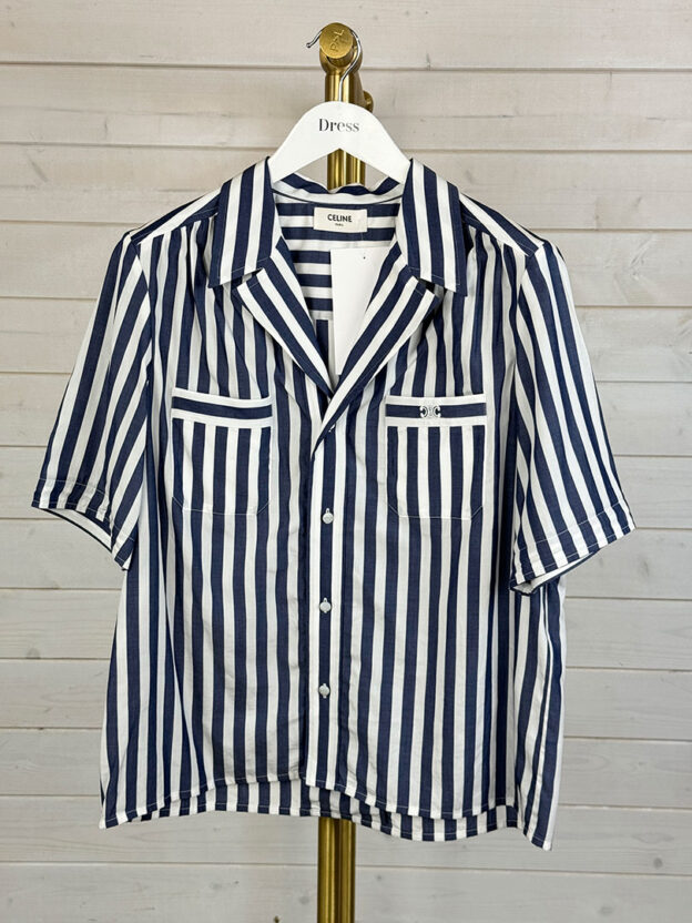 Celine Blue Stripe Short Sleeve Shirt Size 40 (UK 12)