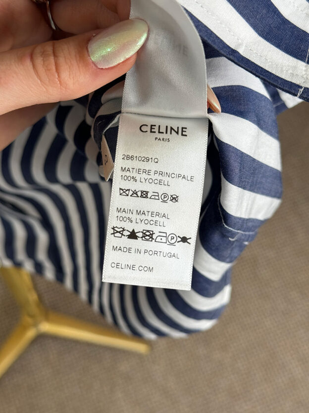 Celine Blue Stripe Short Sleeve Shirt Size 40 (UK 12) - Image 3