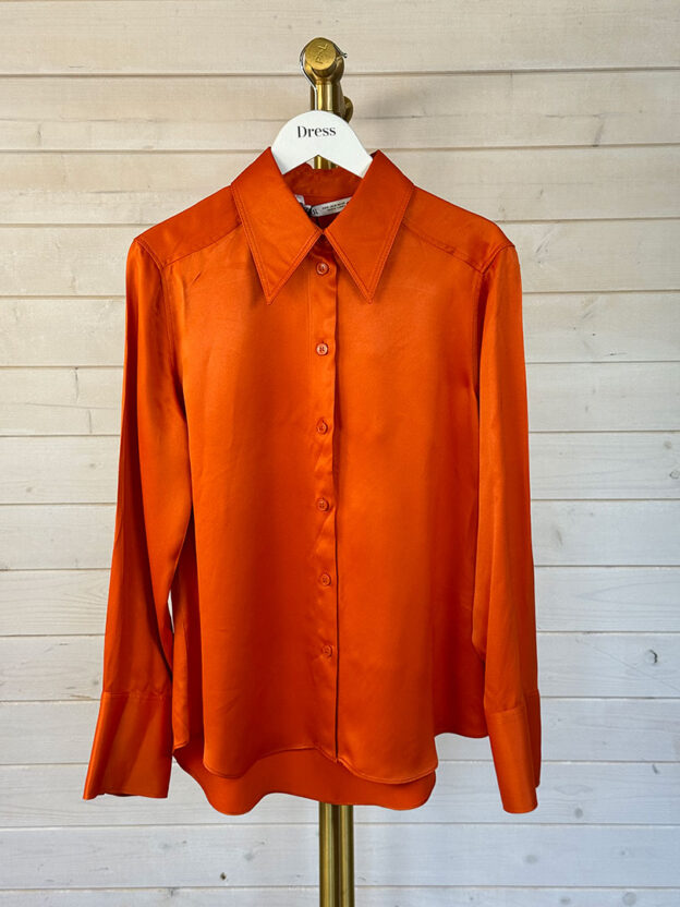 Pre-Owned Zara Orange Satin Shirt Size M