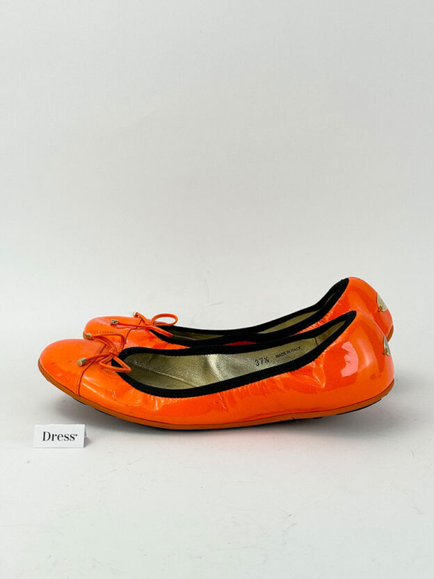 Pre-Owned Jimmy Choo Elasticated Patent Orange Ballet Flats Size 37.5 (UK 4.5) - Image 3