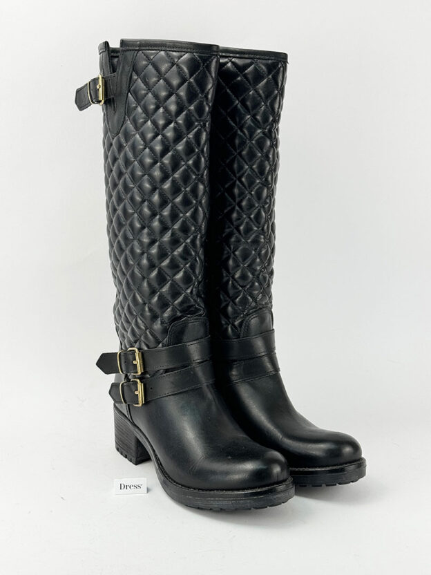 Pre-Owned Cenicienta Black Quilted Knee High Boots Size 38 (UK 5)
