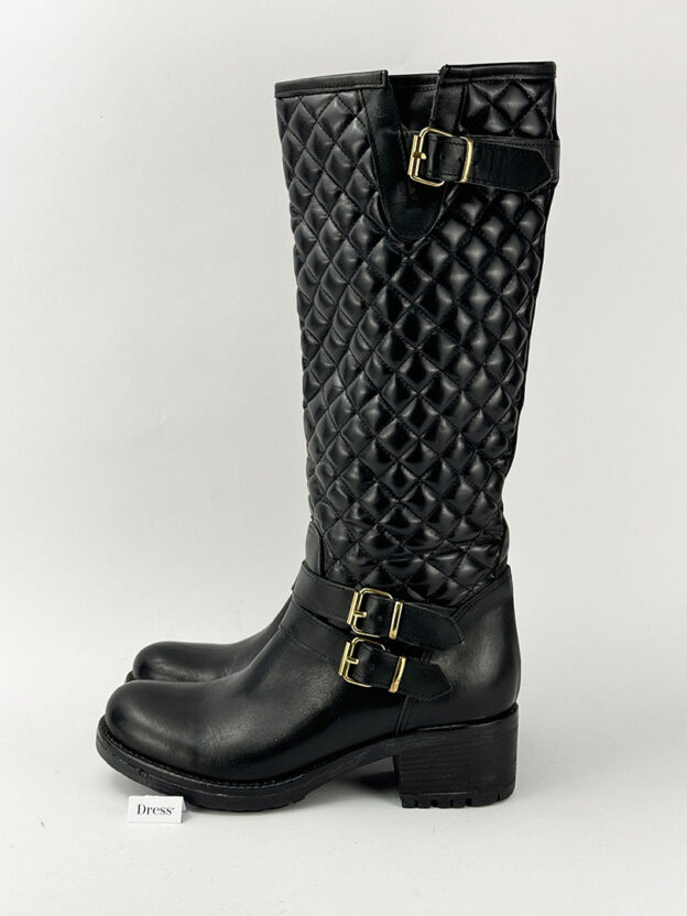 Pre-Owned Cenicienta Black Quilted Knee High Boots Size 38 (UK 5) - Image 3