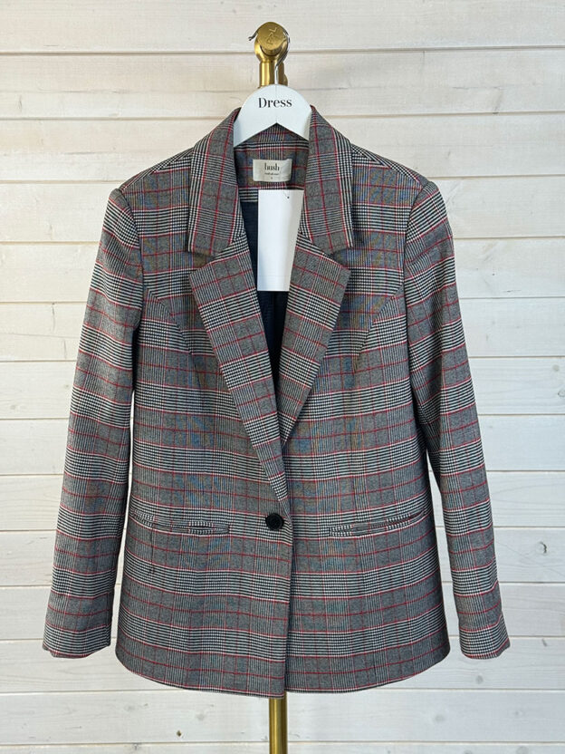 Pre-Owned Hush Black White & Red Checked Jacket Size 8