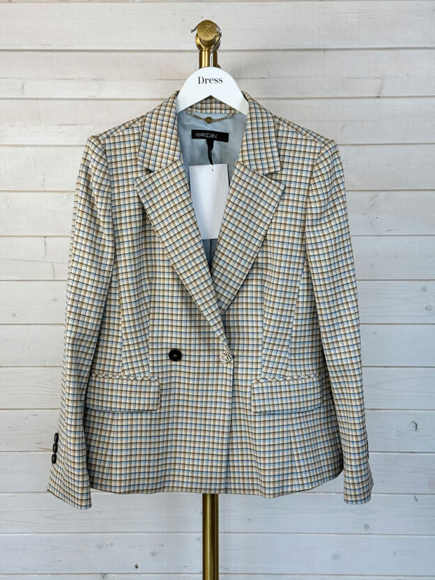 Pre-Owned Marc Cain Beige & Blue Checked Blazer Size N3 (UK 12)