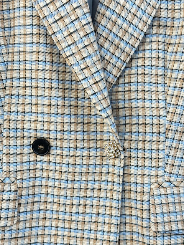 Pre-Owned Marc Cain Beige & Blue Checked Blazer Size N3 (UK 12) - Image 2