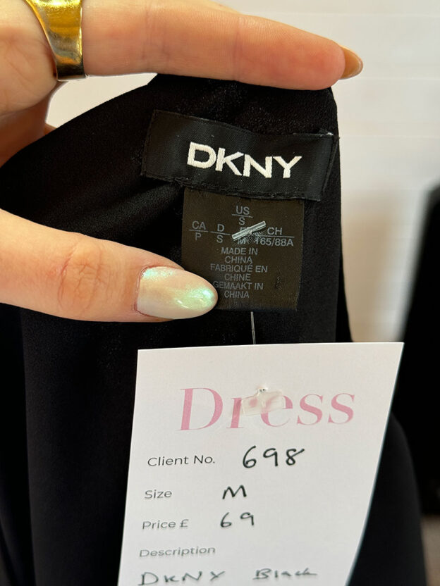 Pre-Owned DKNY Black with Flare Sleeve Dress Size M - Image 4