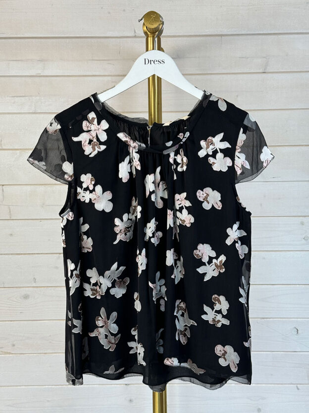 Pre-Owned Rebecca Taylor Black & Pink Floral Top Size 4 (UK 8)