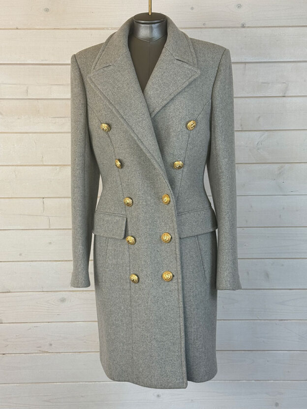 Balmain Grey Wool Long Coat Size 40 (UK 12)