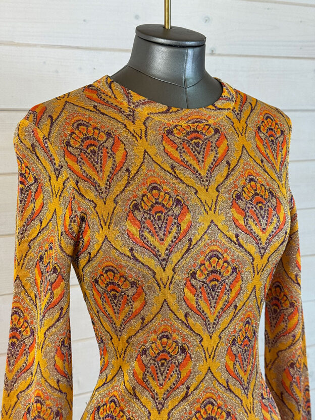 Pre-Owned Paco Rabanne Orange & Purple Paisley Knit Dress Size XS - Image 2