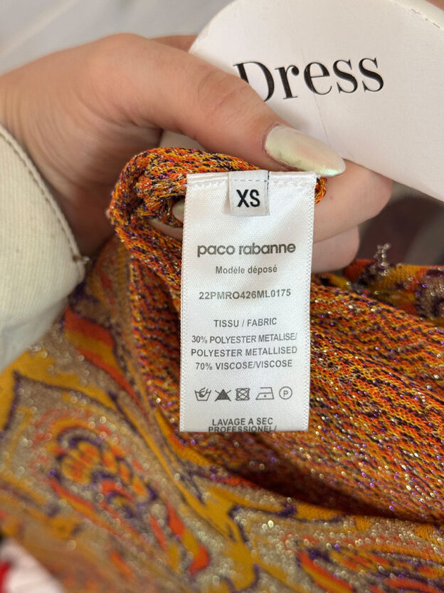 Pre-Owned Paco Rabanne Orange & Purple Paisley Knit Dress Size XS - Image 4