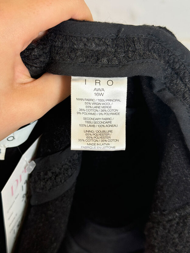 Pre-Owned IRO Boucle With Leather Trim Belted Jacket Size 34 (UK 6) - Image 3