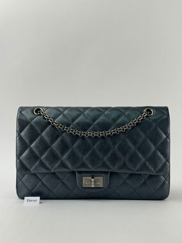 Chanel Charcoal Metallic Jumbo Handbag
