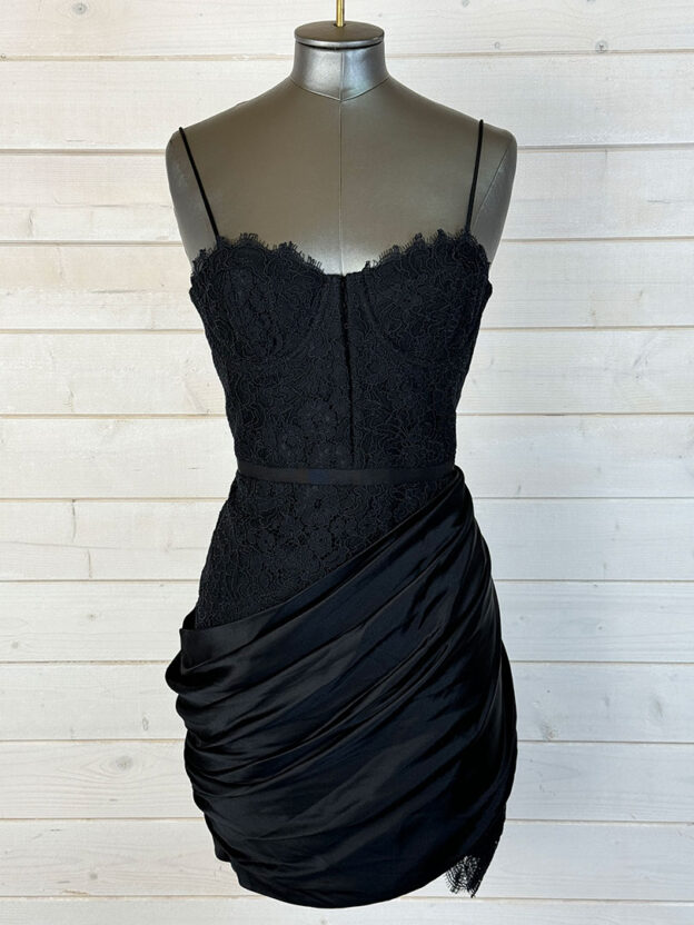 Pre-Owned Alice & Olivia Black Corset lace & Silk Dress Size 8