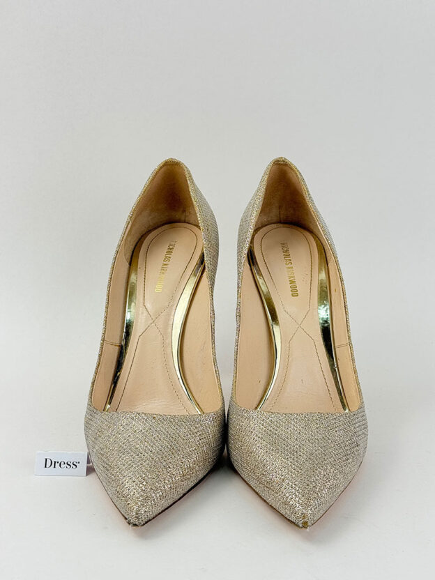 Pre-Owned Nicholas Kirkwood Gold Glitter Pearl Heels Size 41 (UK 7.5-8) - Image 2