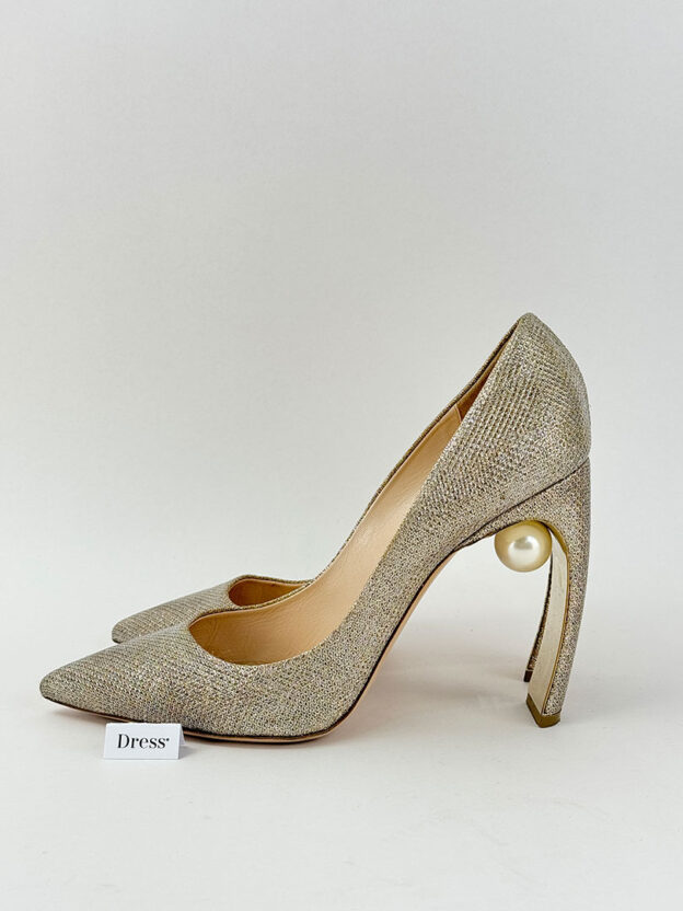 Pre-Owned Nicholas Kirkwood Gold Glitter Pearl Heels Size 41 (UK 7.5-8) - Image 3