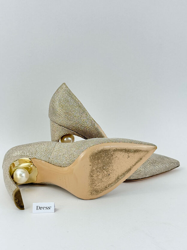 Pre-Owned Nicholas Kirkwood Gold Glitter Pearl Heels Size 41 (UK 7.5-8) - Image 6