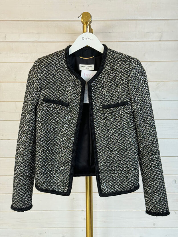 Pre-Owned Saint Laurent Black & Silver Sequin Jacket Size 6