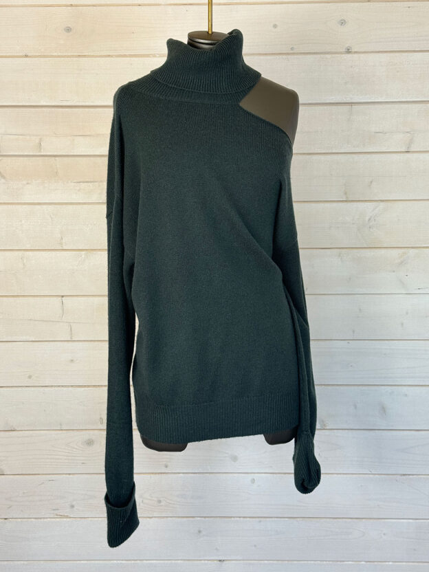 Pre-Owned Paige Green Wool Cold Shoulder Roll Neck Knit Size S