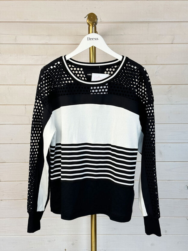 Pre-Owned Marc Cain Black & White Striped Top Size N2 (UK 10)