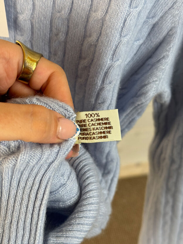 Barrie Blue Cashmere Cable Knit Jumper Size S - Image 4